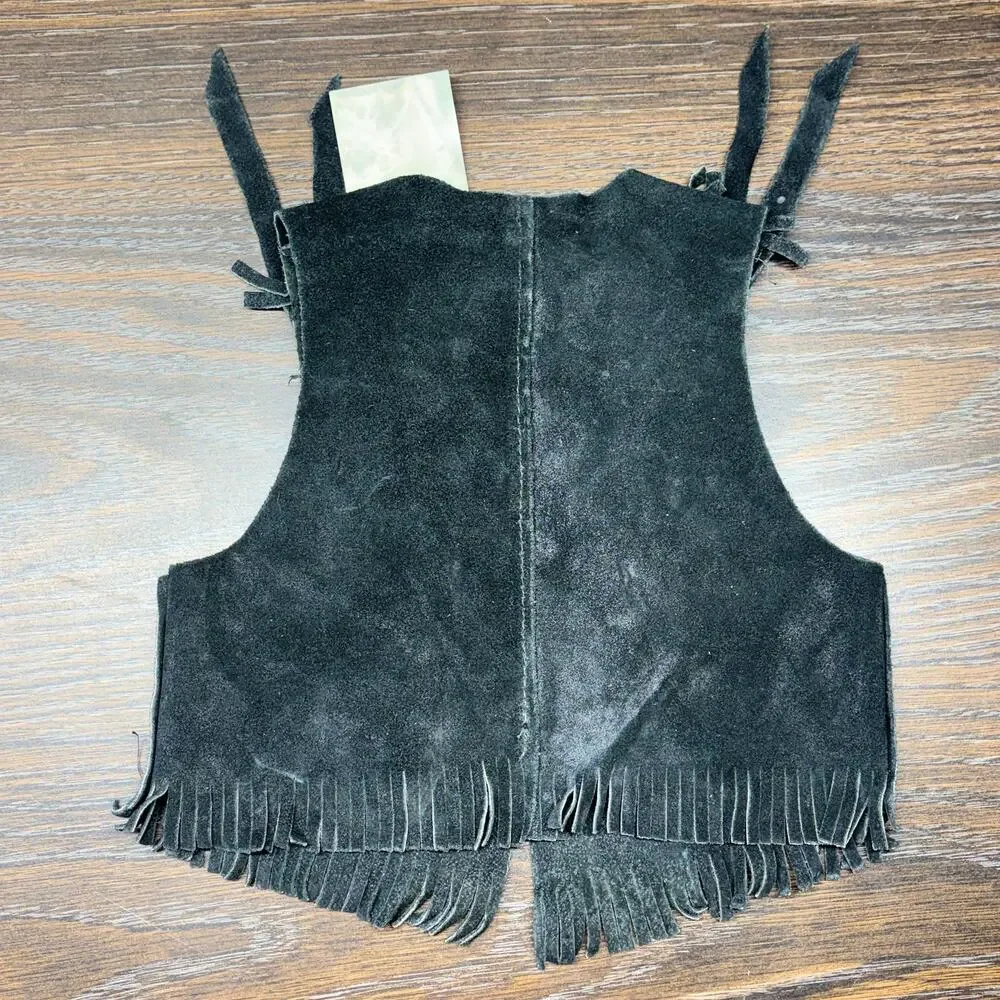 Vintage Deadstock Western Leather Set Craighead Co Kids Small Chaps Vest Cowboy